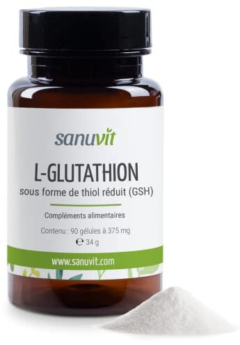 Sanuvit® L-Glutathion - 90 capsules | 300 mg de L-glutathion par gélule | Haute biodisponibilité et tolérance | Végétalien