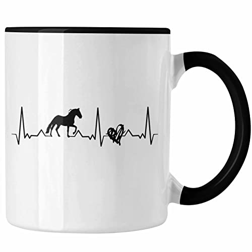 Trendation - Lustige Reiter Sprüche Geschenk Tasse Reiterin Pferde Mädchen Geschenkidee Pferde Herzschlag Herz (Schwarz)