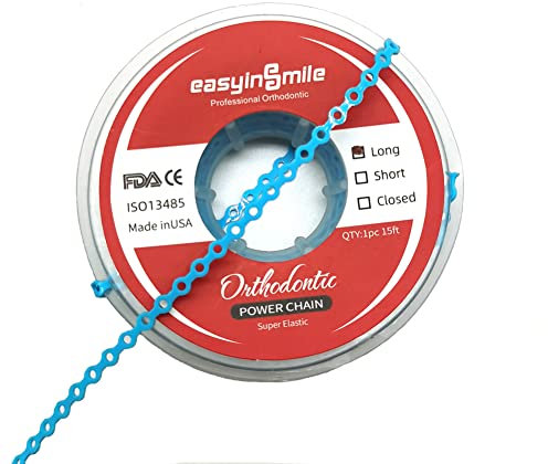 SNAWOP Dental Orthodontic Power Chain Multicolor Spool Elastic Rubber Bands for Teeth Braces (Long, Light Blue)