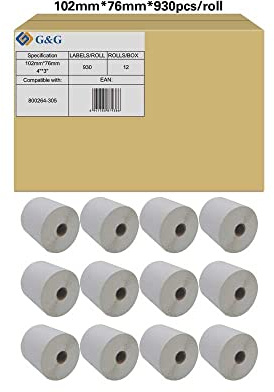 G&G Etiketten kompatibel mit Zebra 800264-305 (12x Rollen a 930 Etiketten) Gesamt Etiketten: 11.160 / 102x76mm