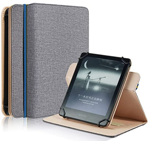 DINGGUAGUA Custodia universale per e-book da 6 pollici, custodia con supporto a libro con tracolla compatibile con Sony/Kobo/Tolino/Pocketbook da 6,8 pollici, grigio