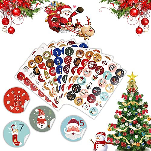 Adventskalender Aufkleber (Zahlen 1-24), 10 x 24 Advent Kalender Sticker für Kalender zum selber basteln für Weihnachten Adventskalenderzahlen Etiketten Nummern Aufkleber, Rund Etiketten, 4.5cm