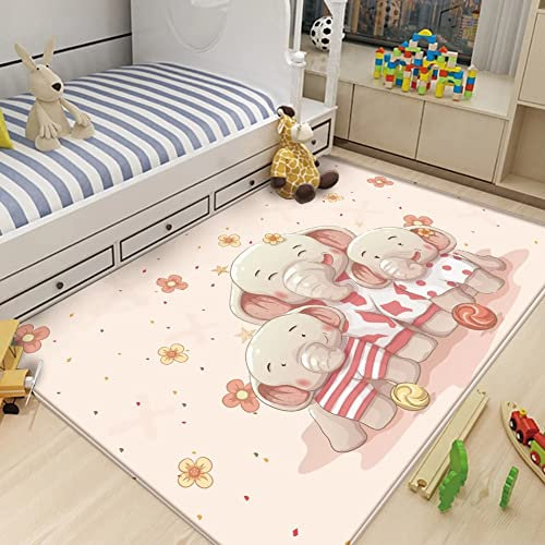 Kinderzimmer Teppich Niedlicher Cartoon-Elefant,|Waschbar und ungiftig mit|-100x160cm
