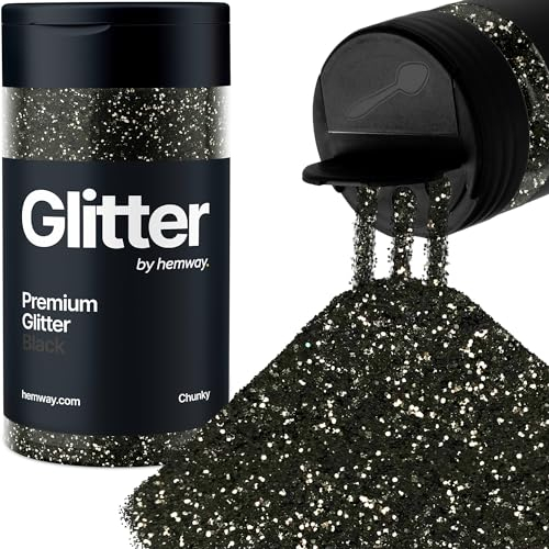 Hemway Premium Glitter Shaker - Black | Chunky Metallic Flake Sequins for Resin & Epoxy Crafts | Craft Supplies for Tumblers, Festival, Hair, Face, Body, Eye & Nail Art | 130 g
