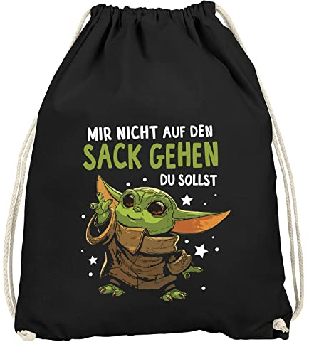MoonWorks® Turnbeutel Spruch lustig Baby Yoda Mir Nicht auf den Sack gehen du sollst Aufdruck Print Gymbag schwarz Unisize