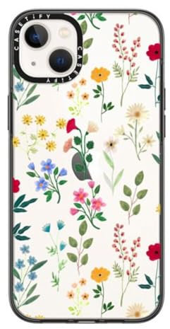 CASETiFY Spring Botanicals 2 kompakte Schutzhülle für iPhone 14 Plus, Falltest in Militärqualität, 1,2 m Fallschutz, Transparentes Schwarz