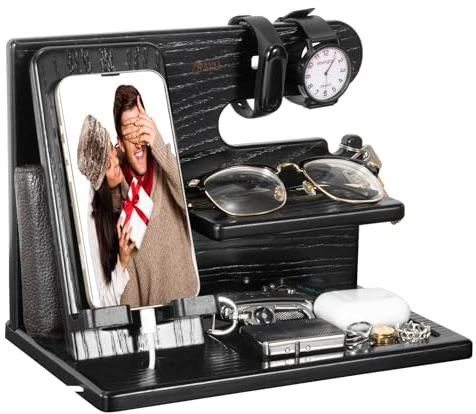 ZRAYU Regali per papà, uomini, lui, marito, per la festa del papà, docking station per telefono in legno, organizer per comodino, unico anniversario, compleanno, laurea, idee regalo per lui donne,