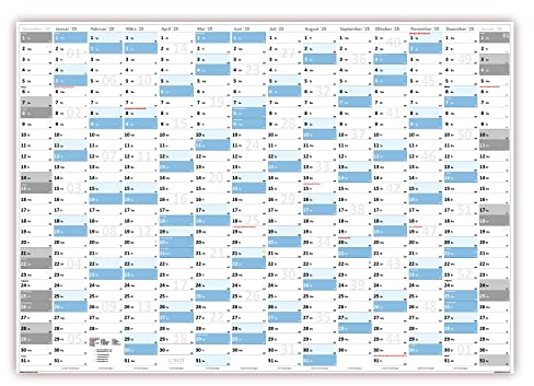 Gefaltet XXL Wandkalender Wandplaner 2025 (blau2) - DIN A0 Format mit 14 Monaten Feiertage aller Bundesländer