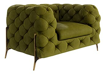 S-Style Möbel Bellano Chesterfield Sessel Loungesessel Lesesessel Cocktailsessel Clubsessel Mini Sofa 1-Sitzer Couch Wohnzimmer Möbel 125x100x73 cm Olivengrün