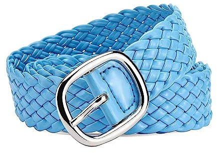 NIUXICH Damen-Gürtel, geflochten, leuchtende Farben, Damen-Taillenornament, keine Löcher, lässiger Jeansgürtel, Breite 3cm, Hellblau, 105cm