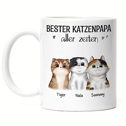Kiddle-Design Katzenbesitzer Tasse Personalisiert Geschenk Katzenpapa 3 Katzen Katzenliebhaber Katzenmotiv Spruch Name Katzenfreund Haustier