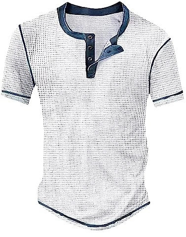 Azruma Langarmshirt Herren Trachtenhemd Herren Weisses Tshirt Herren Vintage Distressed Kurzarm V-Ausschnitt Waffel-Shirt Mit Knopfleiste Slim Fit Henley Shirts T Shirt Weiß (Weiß, 4XL)