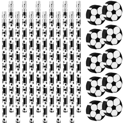 50 Matite a Tema Calcio con Punte di Gomma per Cancellare Matite in Legno a Tema Calcio Bambini Matite di Legno Matite per Bambina Bambino Festa Battesimo Comunione Regalo