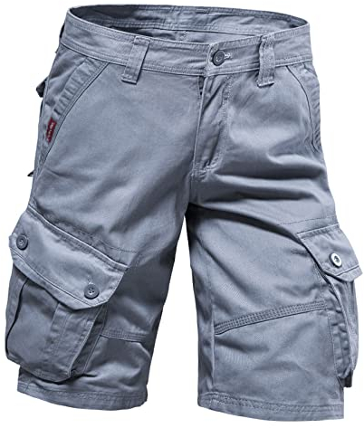 rtdgcv Langlaufski Hose Männliche Sommer-Cargohose, einfarbig, Taschengurt, Plus Size Wash Shorts Outdoorhosen Für Männer (Grey, 32)