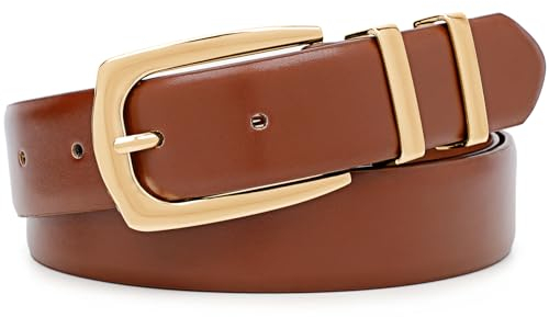 WHIPPY Damen Ledergürtel für Jeans Hosen Mode Damen Gürtel Leder goldene Schnalle in Übergröße,Braun 100cm