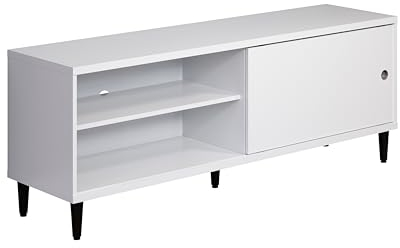 trendteam smart living - Werkzeuglose Montage - Wechselbare Türen - Lowboard Fernsehtisch - Wohnzimmer - Evolution - Aufbaumaß (BxHxT) 150 x 56 x 40 cm - Farbe Weiß mit Dunkelbraun – 221632601