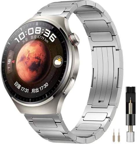 Miimall 22 mm Cinturino per Huawei Watch 4 Pro, Huawei Watch 4, Huawei Watch GT4/GT3 46mm, Band in Titanio Senza Gap, Strap Leggero Regolabile per Huawei Watch 4 Pro/GT4/GT3/GT Runner, Argento