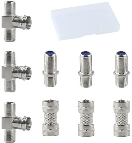 GOLD DEER 9PCS 3-Way F-Type Coaxial Cable Splitter Connector - Male to Dual Female Adapter With Storage Box - TV Splitter 2 in 1 Out