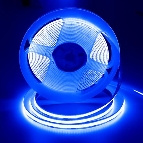 ShineBurky 12V COB LED Strip Blau, 5M LED Streifen CRI93+ Breite 8mm Flexibel Schneidbar LED Strip Light für TV Hintergrundbeleuchtung Küche Schlafzimmer Deko (Keine Netzadapter)