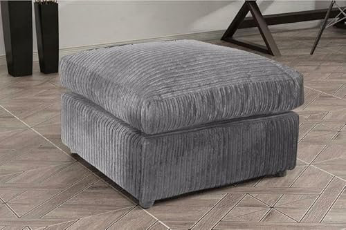 Jumbo Cord High Back Cushions Corner Sofa Suite Set 3 + 2 Seater Grey UK (BLACK JUMBO CORD, CUSHION TOP FOOTSTOOL)