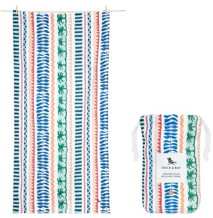 Dock & Bay Strandhandtuch - Schnell trocknende Mikrofaser, ohne Sand - Kompakt, Leicht - 100% recycelt - Inklusive Beutel - Palm Beach - Extra Large (200x90cm, 78x35)