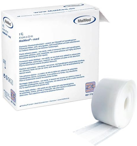 Pflaster Rolle 4cm x 5m, Elastischer Wundverband, Pflaster Box Wundpflaster Heftpflaster, hypoallergen, atmungsaktiv, Weiß Starke Klebekraft+E-Book (über Gesundheit)