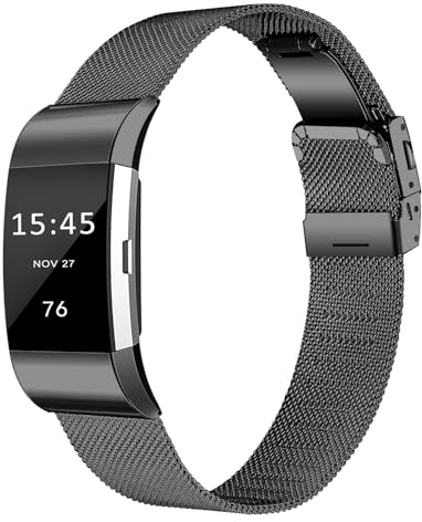 Kompatibel mit Fitbit Charge 2 Armband für Damen und Herren, Edelstahl, gewebtes Metall, feines Netz, Ersatz-Sport- und Fitness-Armband, kompatibel mit Fitbit Charge 2 Bändern für Damen und Herren,