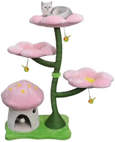 GNbow Arbre à Chat for Grands Chats 20 LB, Ensemble de lit et de Meubles Tout-en-1 Robustes inspirés de la Nature, Parfait for se prélasser, Jouer avec de Jolis Jouets d'abeilles et gratter