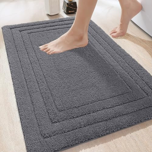 DEXI Tapis Salle de Bain Antiderapant 40 x 60 cm, Microfibre Moelleux et Absorbante, Doux et Confortable, Lavable en Machine, pour Douche, Baignoire, Toilettes, Gris foncé