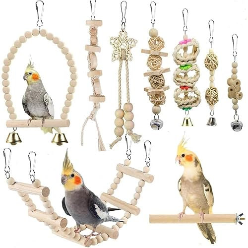 Vogel-Papageien-Spielzeug, 9 Stück, Vogelkäfig-Zubehör, Spielzeug, Barsch, Leiter, Kauspielzeug, Hängematte für Sittiche, Liebesvögel, Finken und andere kleine Haustiere