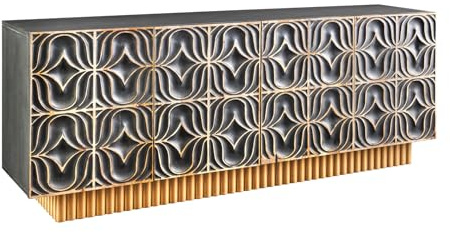 Sideboard PIAZZA SAN MARCO - 180cm - grau gold - Mangoholz handmade | Soft Close, handgefertigtes Unikat, montiert geliefert, praktischer Stauraum, Kommode, stabiles Gestell