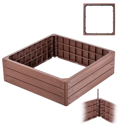 KADAX Jardin, plate-bande surélevée, pour cultiver des légumes, des fleurs et des herbes, parterre de fleurs, parterre d'herbes, parterre de légumes, cadre en plastique (carré marron)
