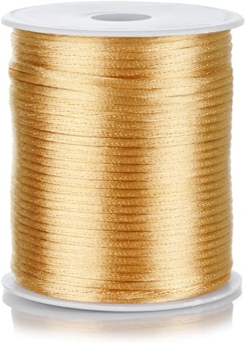 FQTANJU 2mm Nylon Satin Cord, 100 Yards Nylon Cord Satin String for Bracelet Jewelry Making Silky Rattail Macrame Trim Cord Necklace Bulk Beading Thread Kumihimo Chinese Knot Craft (Khaki)