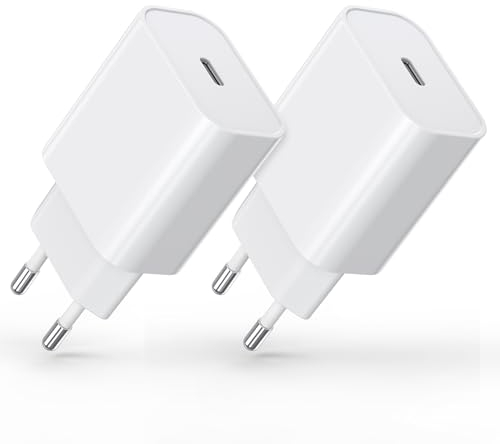 30W Cargador USB C, 2-Pack Tipo C Enchufe, PD3.0 Cargador Carga Rapida, Cabezal Adaptador Corriente Charger USB-C para i-Phone, iPad, Samsung, Fuentes de alimentación para teléfonos móviles