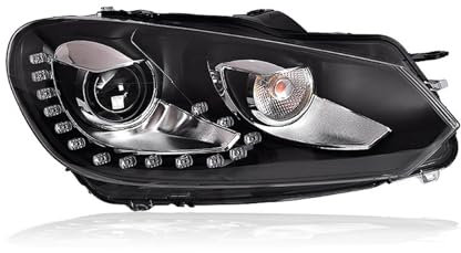 Headlight Assembly LED DRL Hid Head Lamp Angel Eye Bi Xenon Beam Accessories Compatible With V W Compatible With Golf 6 2009-2012(Silver)
