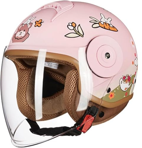 Kinder Motorradhelm, Jungen Und Mädchen Rollerhelm, Mopedhelm, Jethelm Mit Sonnenblende, Kinder Motorradhelm for 2-14 Jahre Kid(Pink)