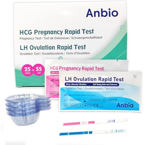 Anbio 55 Ovulationstest 25 miu/ml + 25 Schwangerschaftstest Frühtest 10 miu/ml - im Breite 5 mm, Zuverlässiger und Schneller Schwangerschaftstest