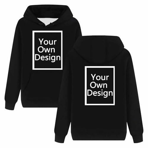 Hoodie Bedrucken Lassen Damen Herren - Unisex Kapuzenpullover Selbst Gestalten mit Vorne/hinten Bedruckt, Personalisiert Exklusive Individualisierung Mit Foto Text Logo - für Paare Familie Party