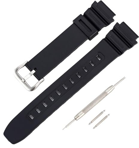Harz Armband kompatibel mit Casio Uhren AE-1200WH/1100, SGW-300/400, MRW-200, W218H, Schwarzes Ersatzarmband aus Gummi für Damen und Herren Uhren (Black)