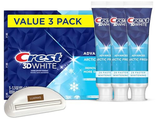 LUXPAKS Squeezer Compatible with 3D White Advanced Teeth Whitening Toothpaste, Arctic Fresh, 3.3 oz, Pack of 3