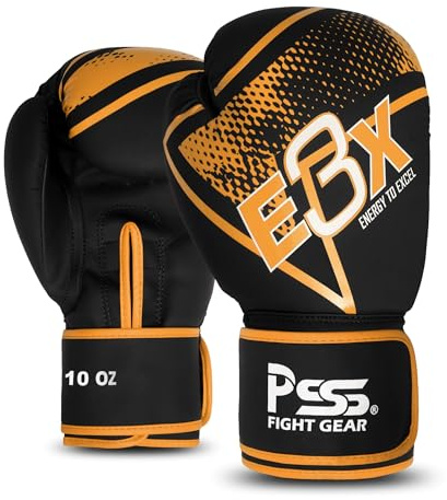 PSS Boxhandschuhe E3X Kinder Teenager 3 bis 14 Jahre Jungen Mädchen Handschuhe 4oz 6oz 8oz 10oz Leder Muay Thai Kickboxen Englisches Französisches Boxen, Ref 1028, Gold 8 Oz