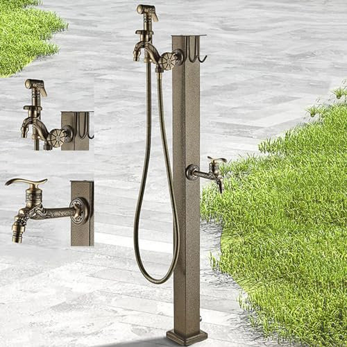 Colonne d'eau de jardin carrée verticale extérieure autonome, support d'irrigation antigel, support de tuyau d'arrosage avec robinet entièrement en cuivre, fontaine décorative pour jardin, fontaine