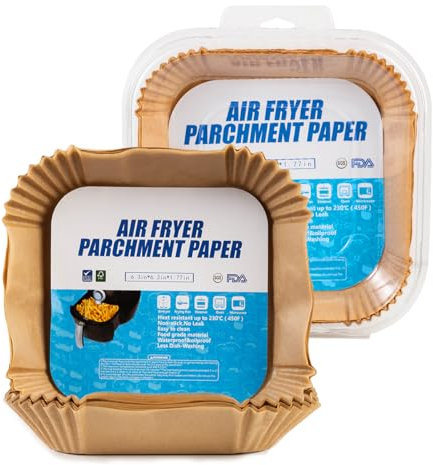 LiangYuanZen 16 x 16 cm, 100 unidades de papel de horno para freidora de aire caliente, sin BPA, papel de horno Airfryer, antiadherente, resistente al agua, resistente al aceite, bandejas desechables