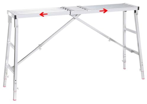 GAPECHNG Tragbare Arbeitsplattform, Baugerüst, Zusammenklappbare Trittleiter, Trockenbau-Malerhocker, Länge Und Höhe Verstellbar (90–160 Cm)/Sier/103~186Cm
