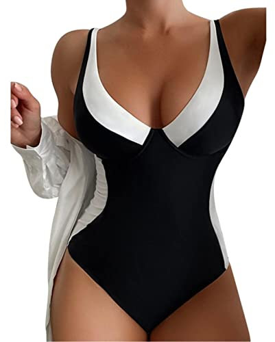Sunfashion Jolyn Badeanzug Damen Tanga Set Netzbody Für Frauen Sexy Sp Badeanzug Damen Ohne Körbchen Badeanzüge Hohe Taille Schwarz Bloc Blau Real Blue Poor Pool Baywatch Badeanzug String (C-Black, M