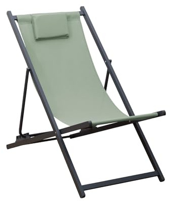 Rebecca Mobili Camping-Liegestuhl, klappbar, grün, dunkelgrau, Aluminium Polyester, mit neigbarer Rückenlehne, platzsparend, Maße HxBxT: 93 x 58 x 92 cm - Art. RE7145