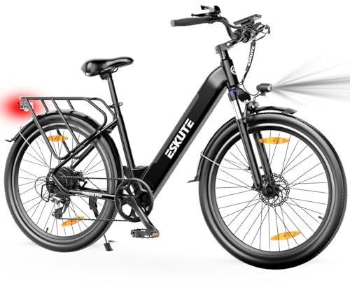 ESKUTE City E-Bike Polluno Plus, 28 Zoll Elektrofahrrad, Trekkingrad E-Cityrad mit 36V, 20Ah Lithium-Akku bis zu 120KM Lange Range, Drehmomentsensor, 250W Motor, EU-konformes E Bike, Schwarz