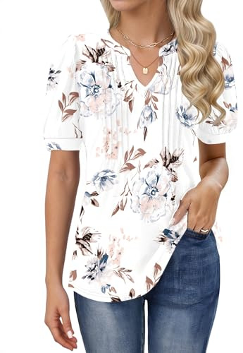 MOLERANI T-Shirt à Manches Courte et col en V pour Femme Chemisier plissé décontractés T-Shirt Confort Amples Top