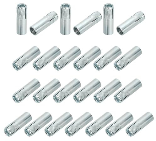 PATIKIL M10 Einschlaganker, 25 Stück verzinkter Kohlenstoffstahl massiver gerändelter Betonanker interne Zwangsausdehnungsschraubenbolzen für massiven Beton Trockenbau, Silber