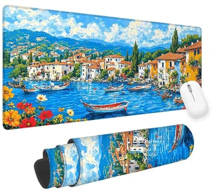 Blue Mouse Mat House Gaming Mouse Pad 700x300x3mm Large Mouse Pad, Gaming Keyboard Mousepad, Extended Mousemat, Waterproof Surface, Durable Stitched Edges, Laptop Desktop Gaming Desk Pad yv-690